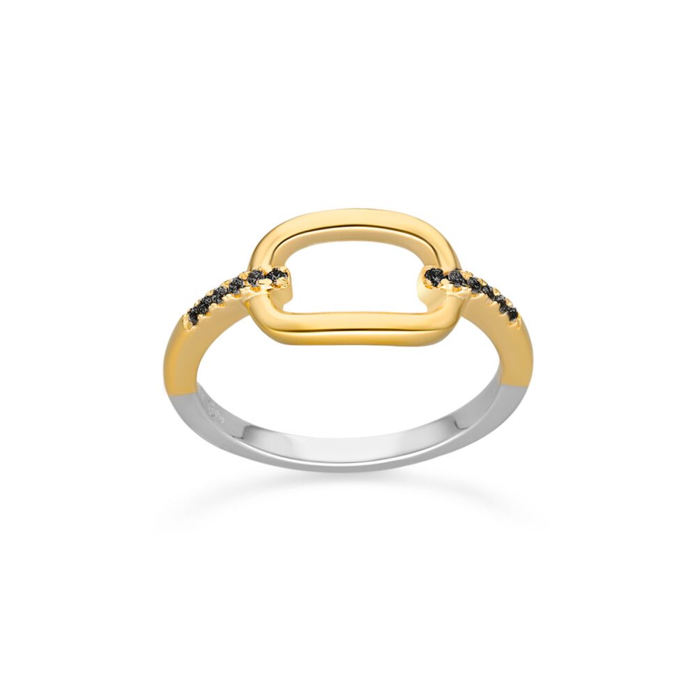 Simple golden silver ring olga zirconiums black 1