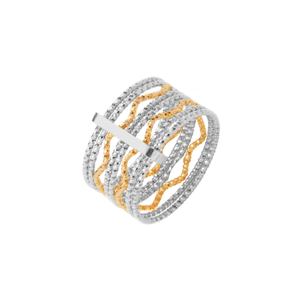 Rhodium plated silver ring with wavy rings 1