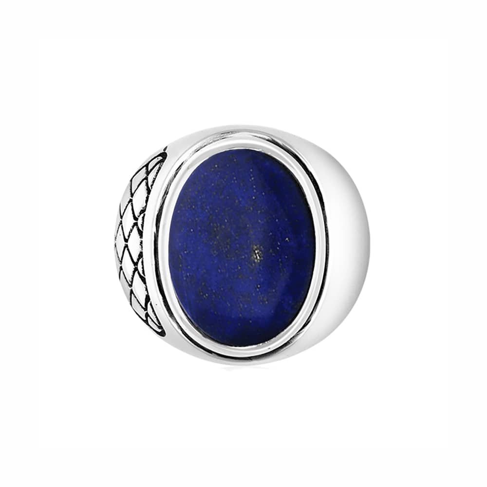 silver ring with lapis for men front view