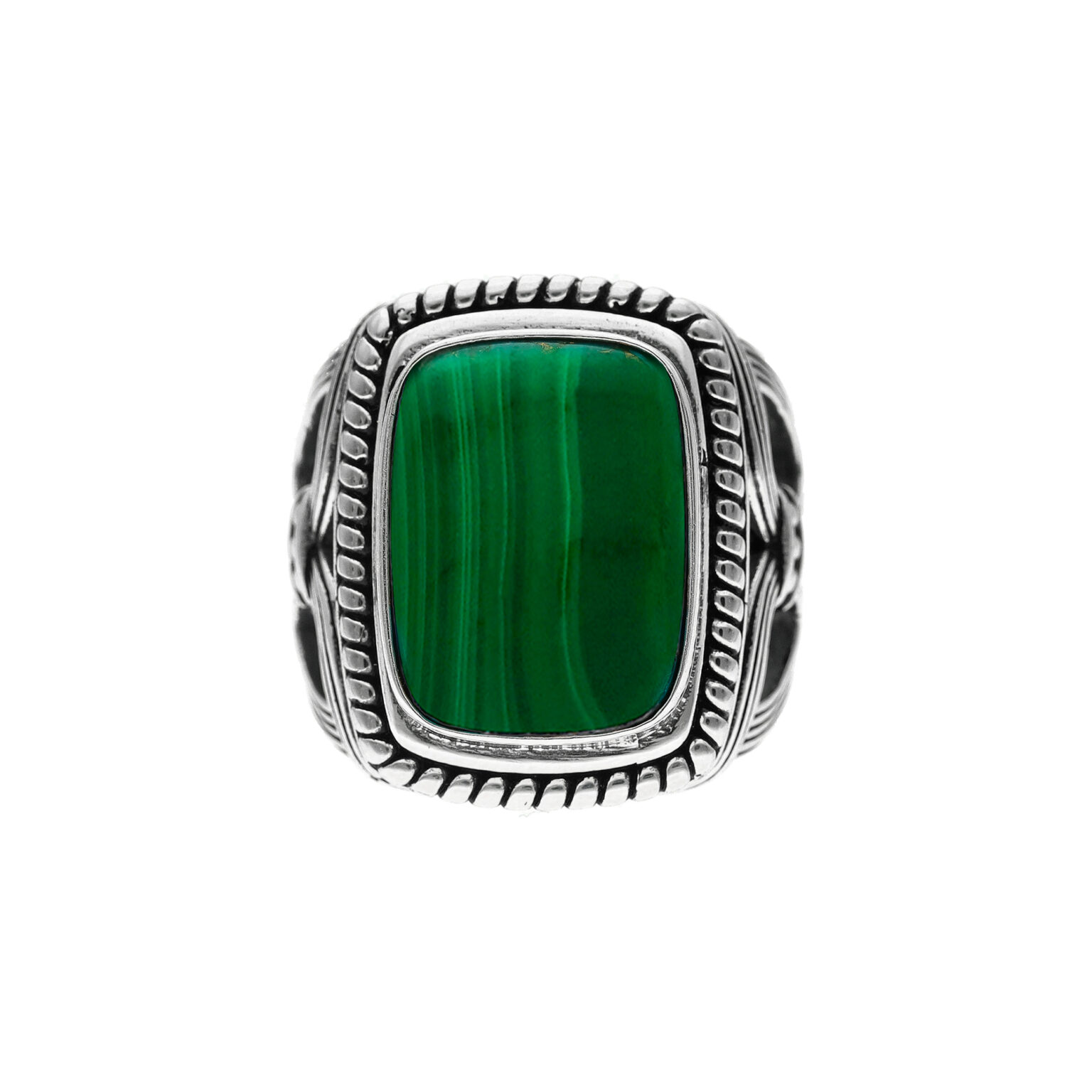 Bague En Argent 925 Et Malachite Naturelle Taille 53 - Ovale 24x19mm - Fait Main En France