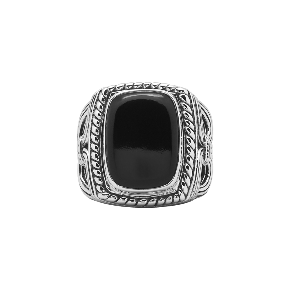 Men's silver temple stone onyx ring 1