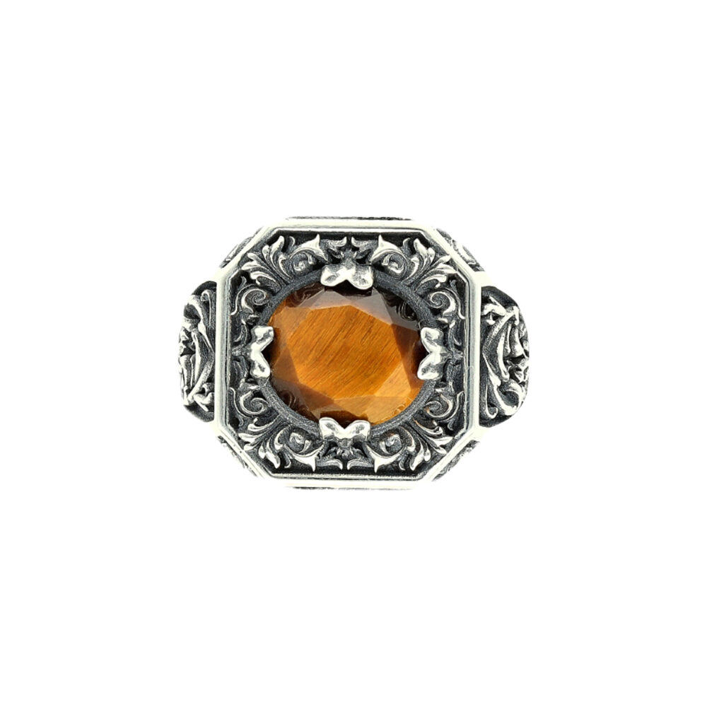 Bague argent homme trône du roi pierre œil de tigre 3