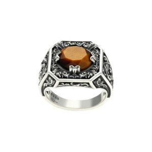 Bague argent homme trône du roi pierre œil de tigre 4