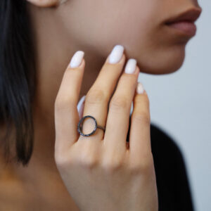 Bague argent noir ronde zirconium noir 6