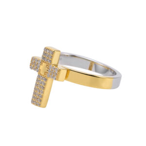 Bague argent croix doré sertie de zirconiums 6