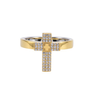 Bague argent croix doré sertie de zirconiums 5