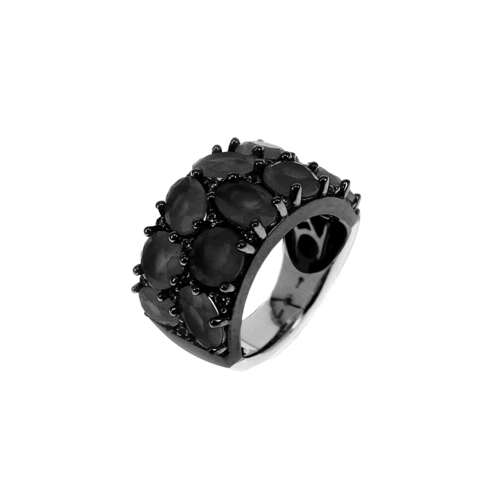 Black rhodium silver ring with black baroque stones 1
