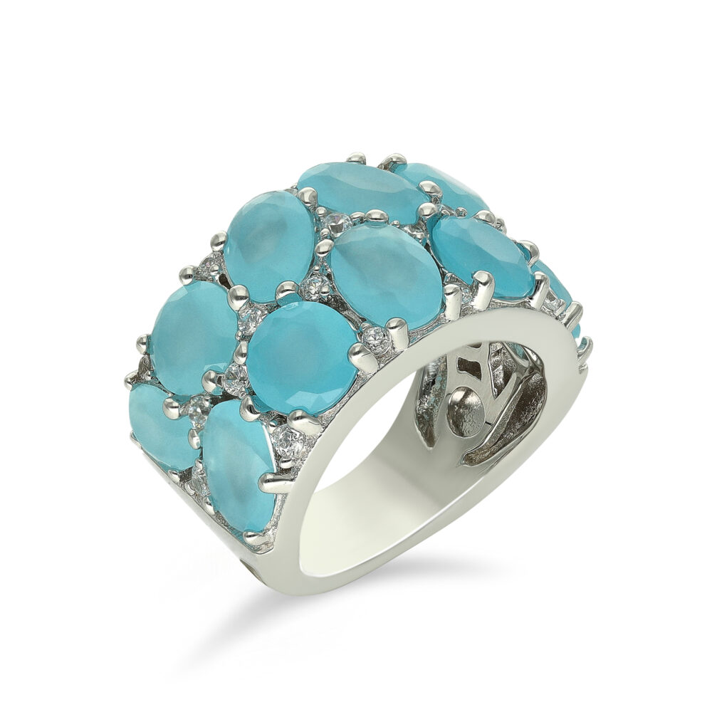 Rhodium silver ring blue baroque stones 1