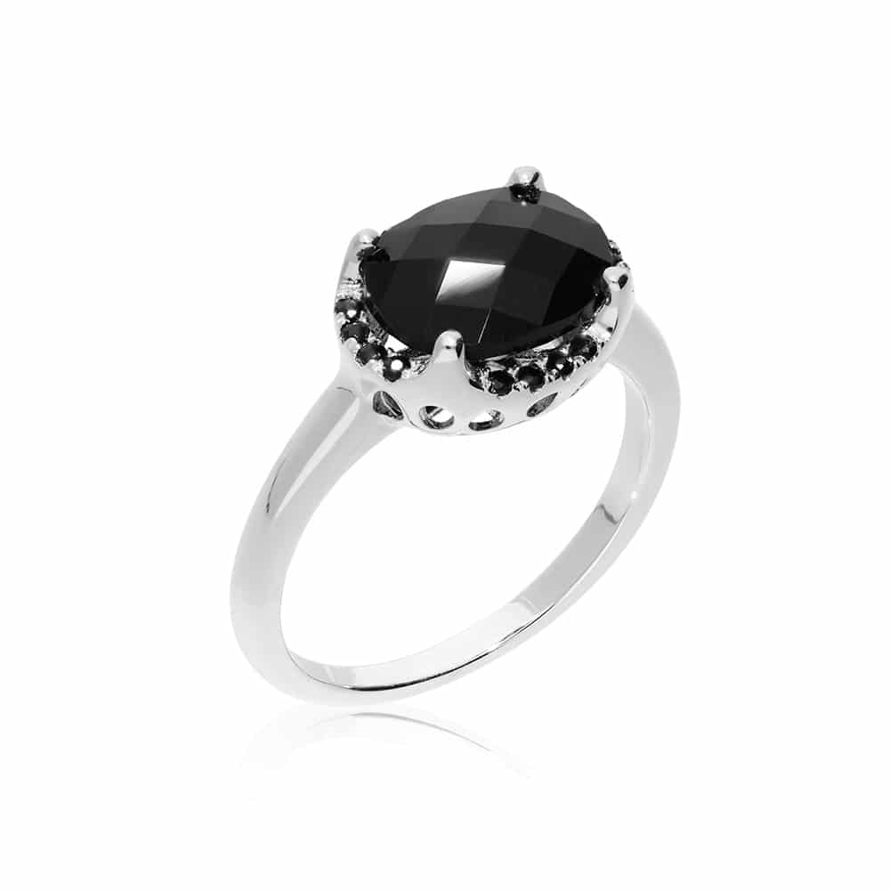  Bague  Argent  Rhodi e Solitaire Serti Pierre Noir  Orus Bijoux