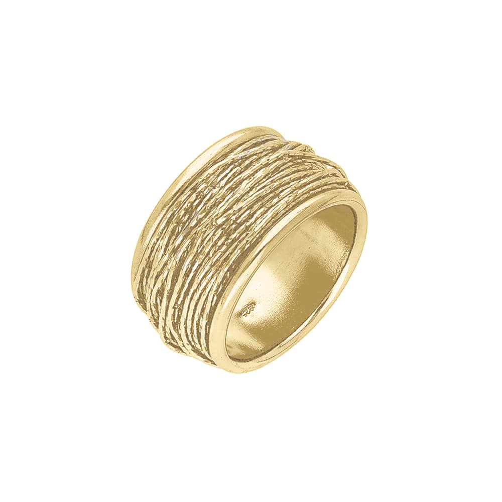 Wide golden silver ring with sparkling thread 1
