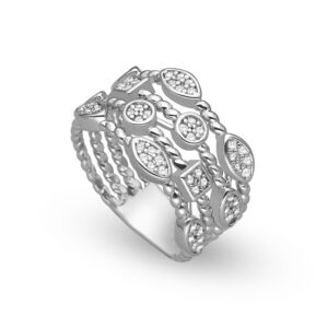 Bague argentée multi anneau motifs géométriques 4