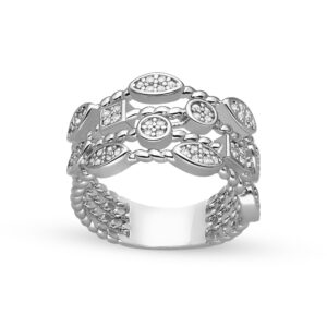 Bague argentée multi anneau motifs géométriques 3
