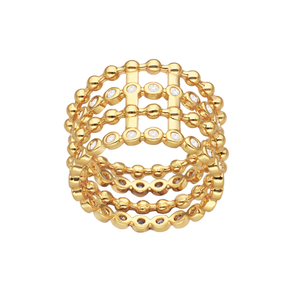 Bague dorée multi anneaux de cercles sertis 1