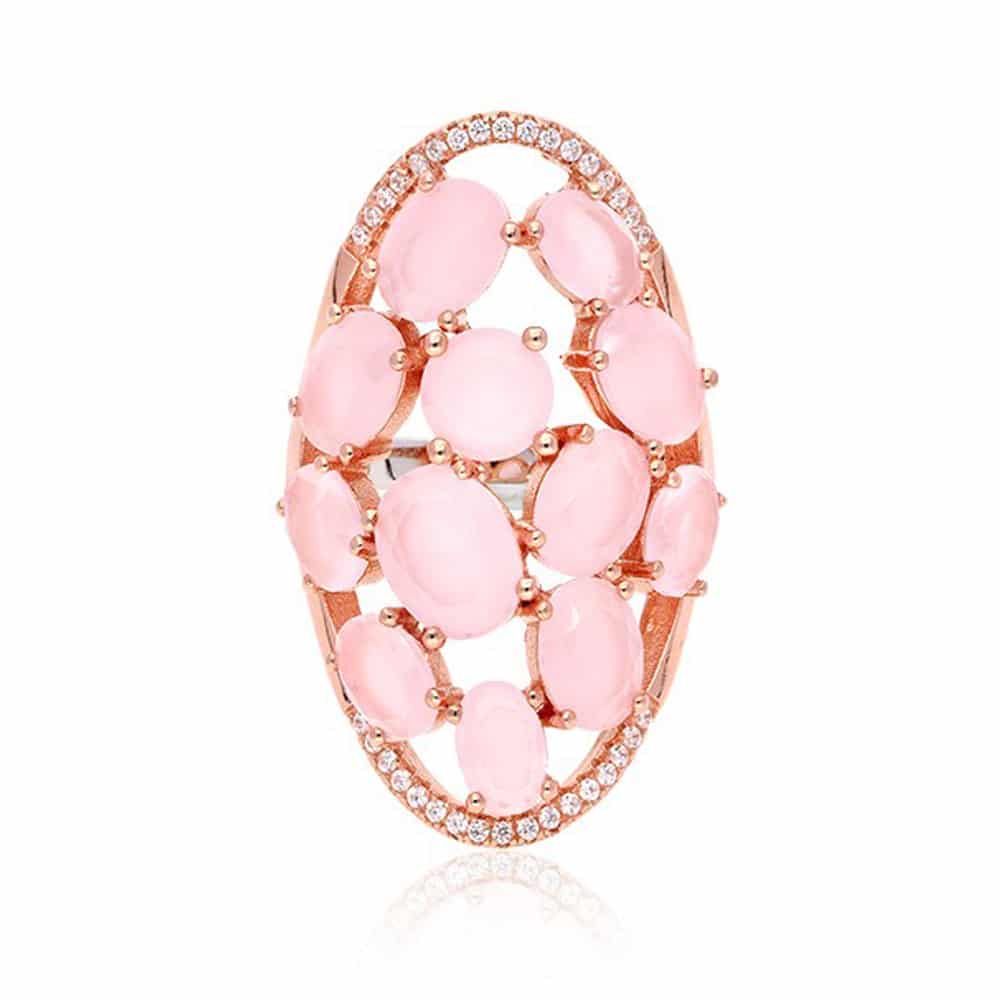 Asymmetrical pink silver ring with 1 pink stones