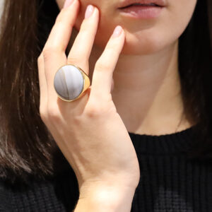Bague cabochon luxe en argent doré et pierre naturelle agate grise 5