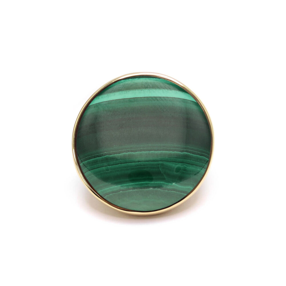 Bague cabochon luxe en argent doré et pierre naturelle malachite