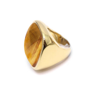 Bague à volume carrée en argent doré et pierre naturelle œil de tigre 6