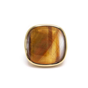 Bague à volume carrée en argent doré et pierre naturelle œil de tigre 4
