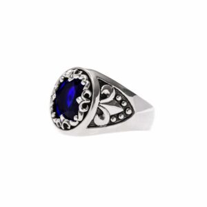 Bague chevalière homme argent union sacrée bleu roi 6