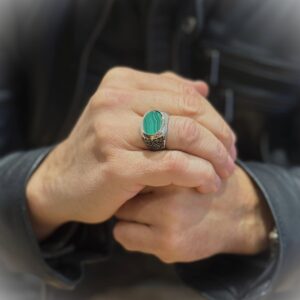 Bague chevalière homme argent noblesse malachite verte 5