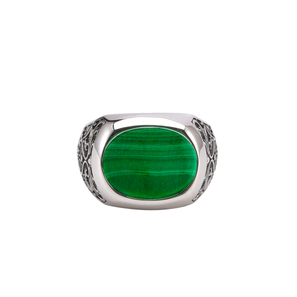 Green malachite nobility men's silver signet ring 1
