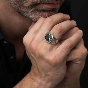 Bague chevalière homme argent union sacrée bleu roi 5