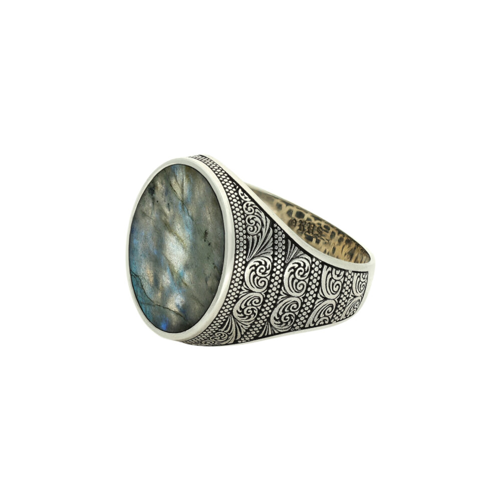 Bague chevalière homme poétique labradorite argent 3