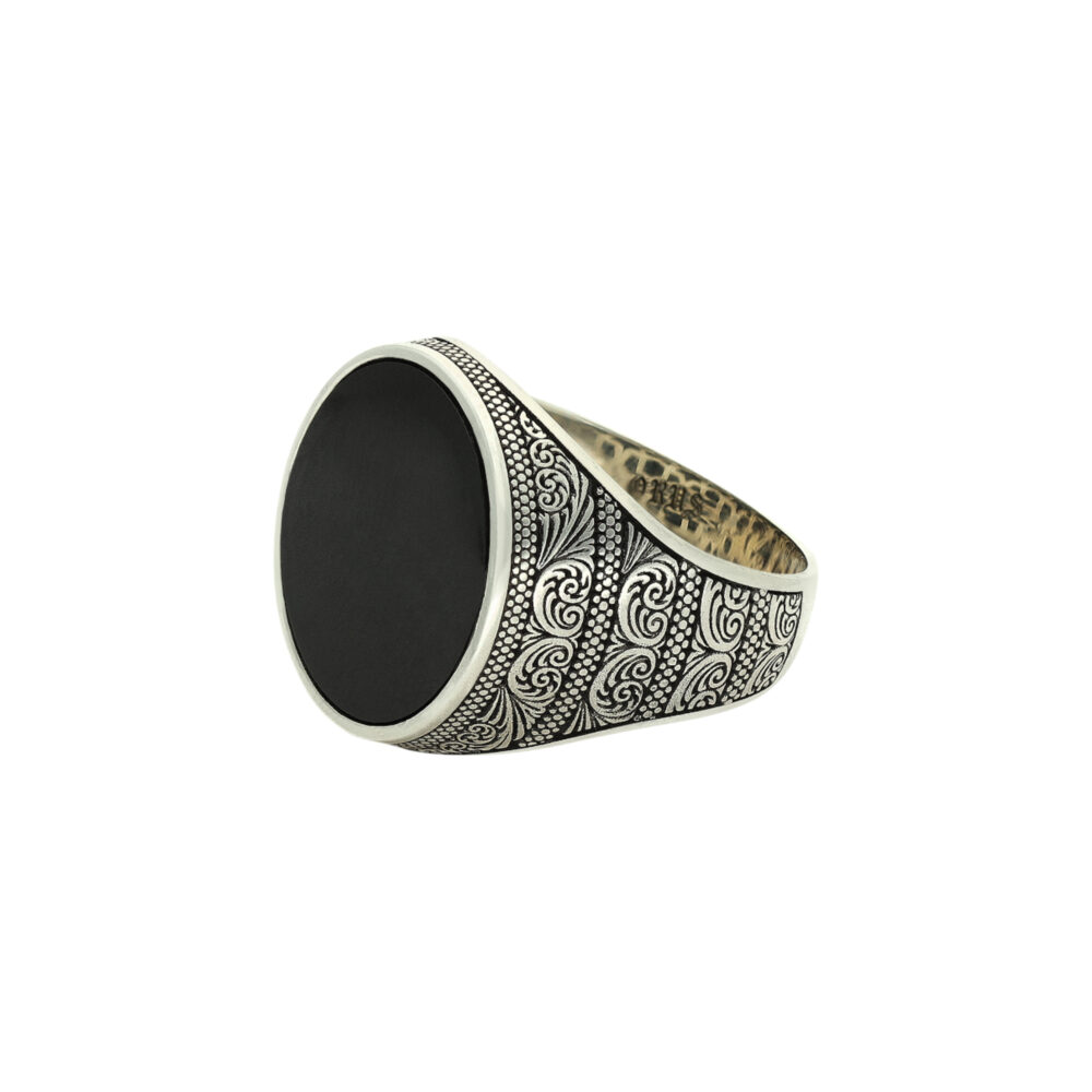 Bague chevalière homme poétique onyx argent 3