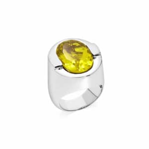 Bague argent sertie d'une pierre quartz jaune