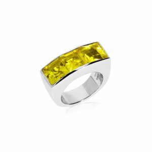 Bague Seth argent doré quartz carré jaune 3