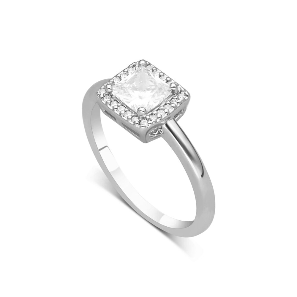 Square solitaire silver ring 2