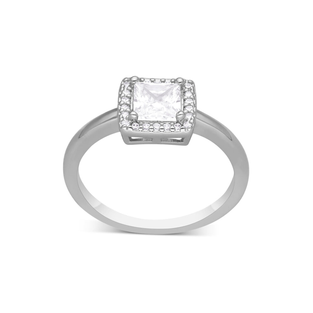 Square solitaire silver ring 1