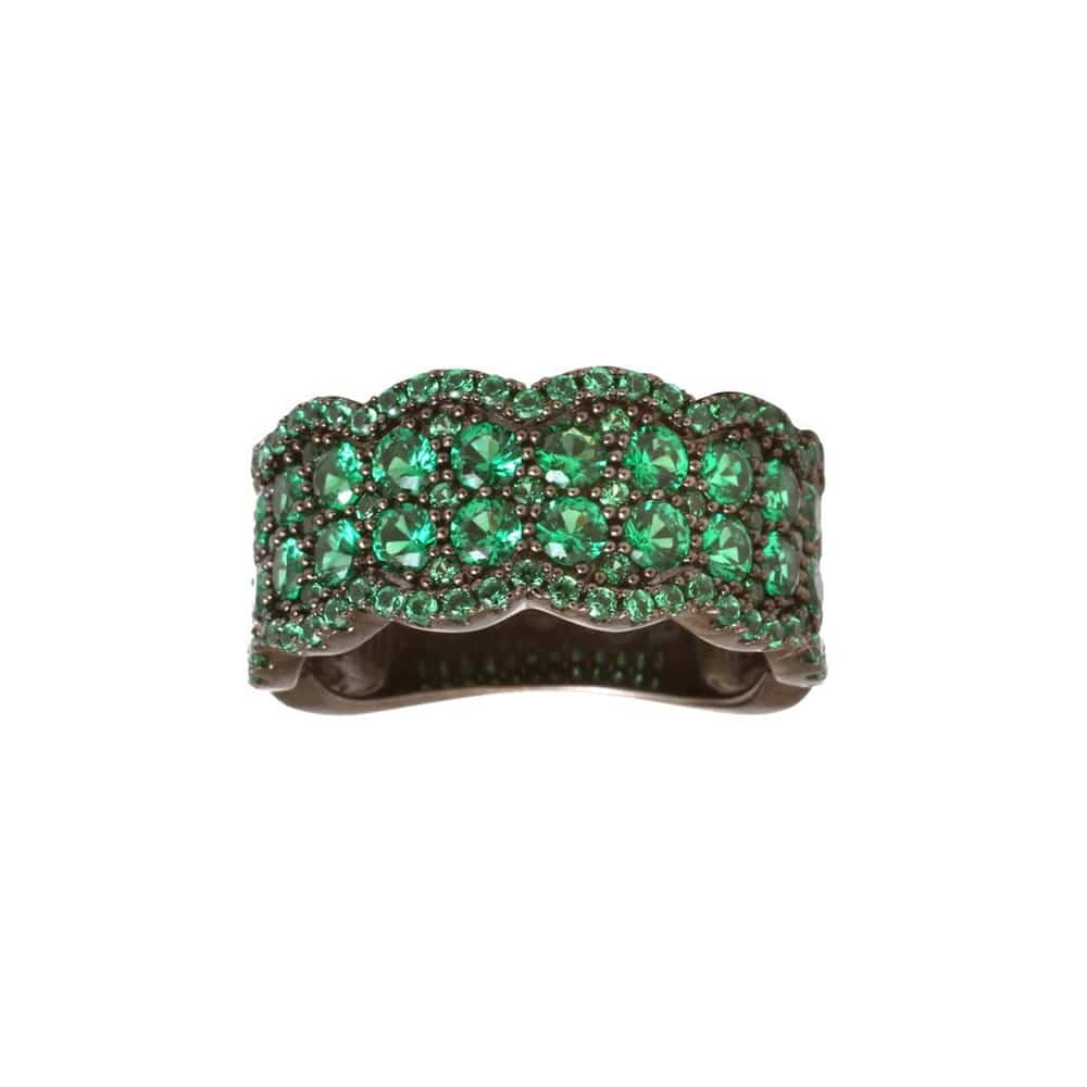 Black and green wavy effect silver ring 1