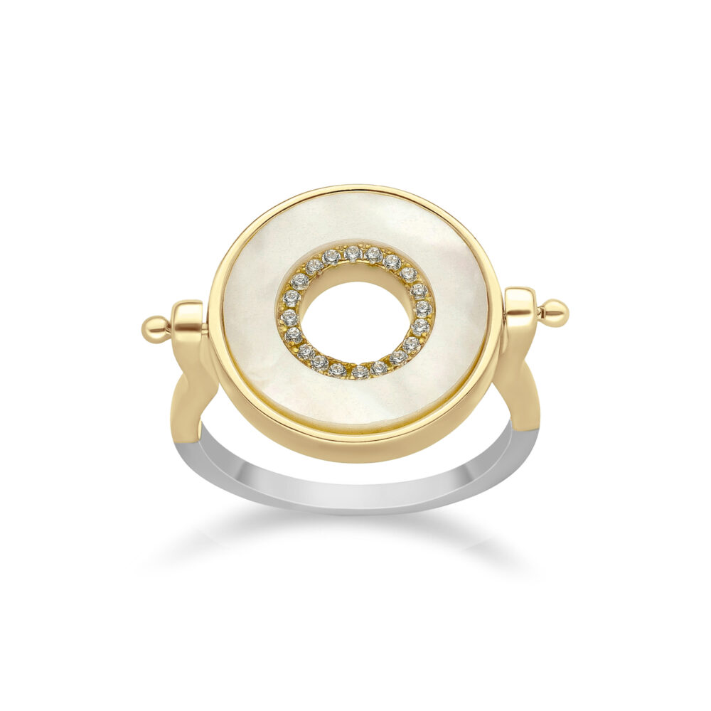Gold plated silver ring anna mother of pearl and white zirconium 1