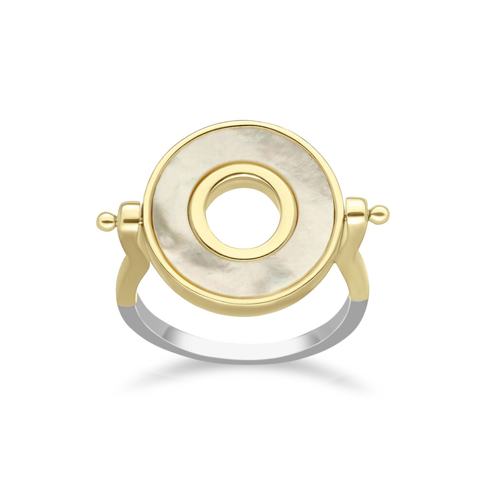 Gold plated silver ring anna mother of pearl and white zirconium 2