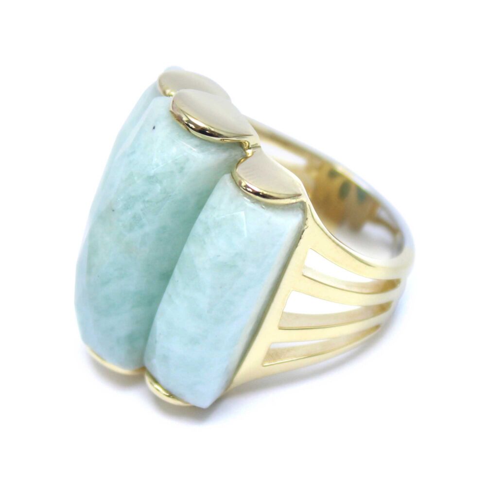 Bague en argent doré et pierre naturelle amazonite 3