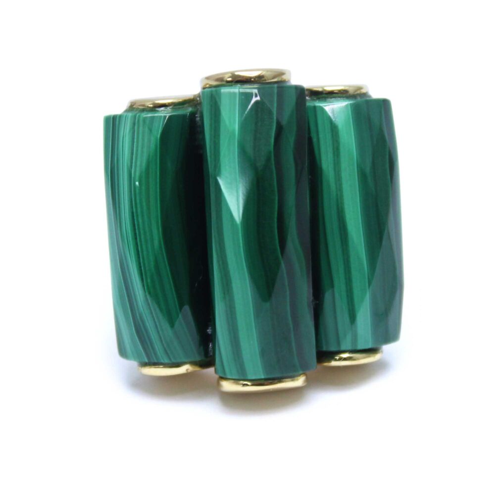 Bague en argent doré et pierre naturelle malachite