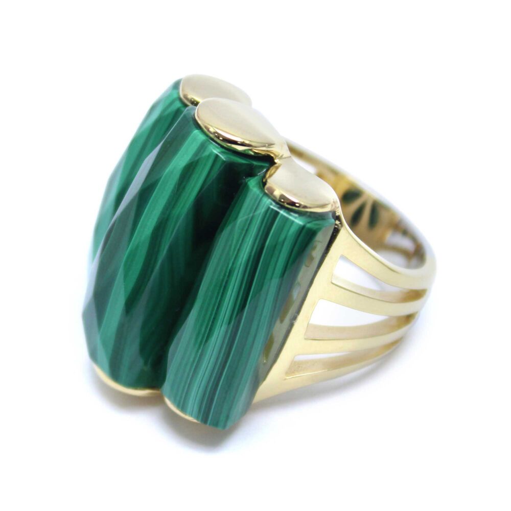 Bague en argent doré et pierre naturelle malachite 3