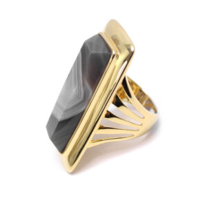 Bague à volume en argent doré longue en pierre naturelle agate grise 6