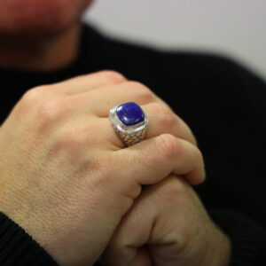 Bague en argent homme écaille pierre lapis 8