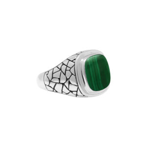 Bague en argent homme écaille pierre malachite 6