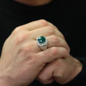 Bague en argent homme écaille pierre malachite 8