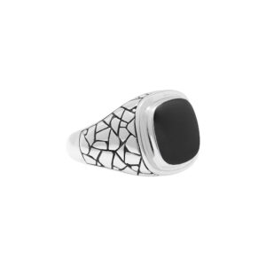 Bague en argent homme écaille pierre noire onyx 8