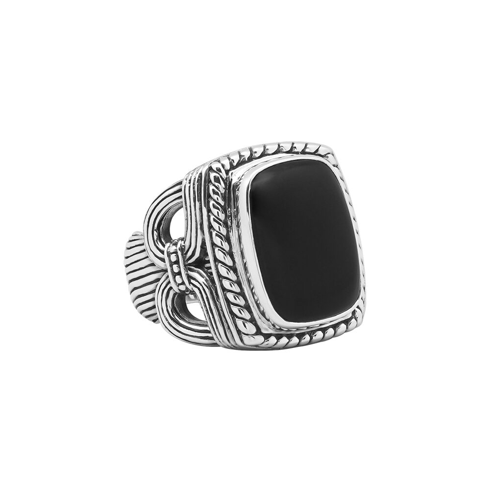 Men's silver temple stone onyx ring 4