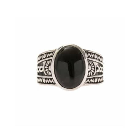 Bague En Argent 925 Et Onyx - Taille 56 - Style Ethnique - Neuf Sans Emballage
