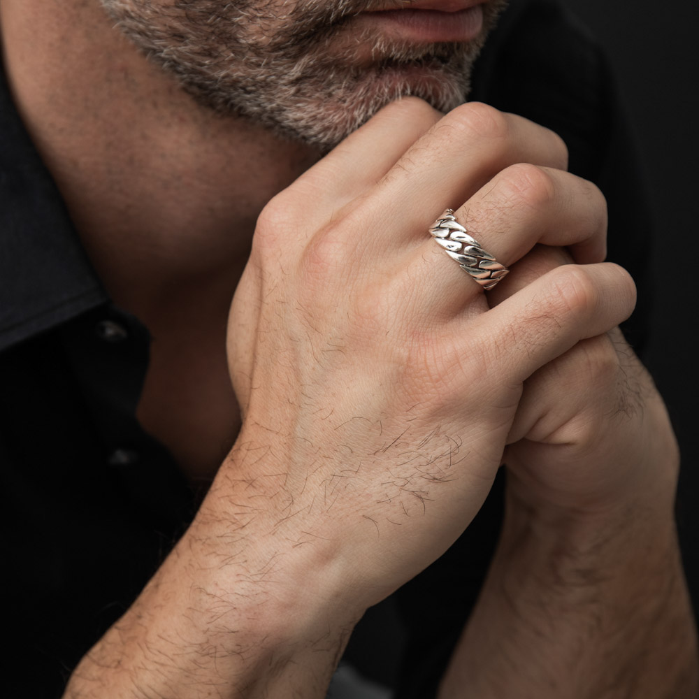 Men's silver modern chain ring 2