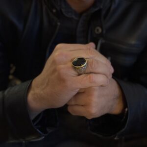 Bague homme argent dore onyx œil noir 5