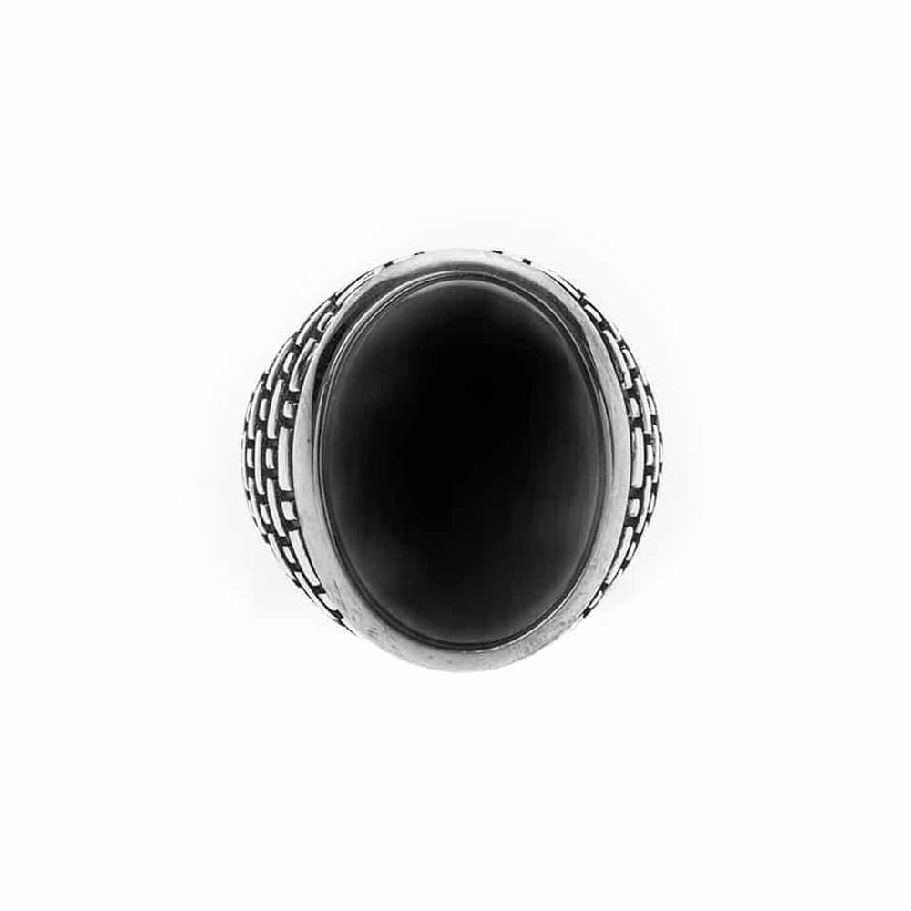 Black eye onyx silver men's ring 1
