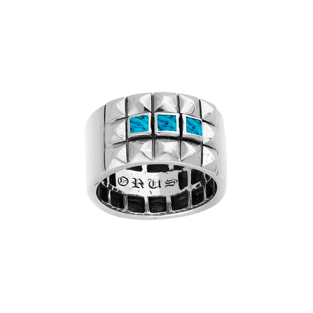 Men's punk silver and turquoise stones ring 1