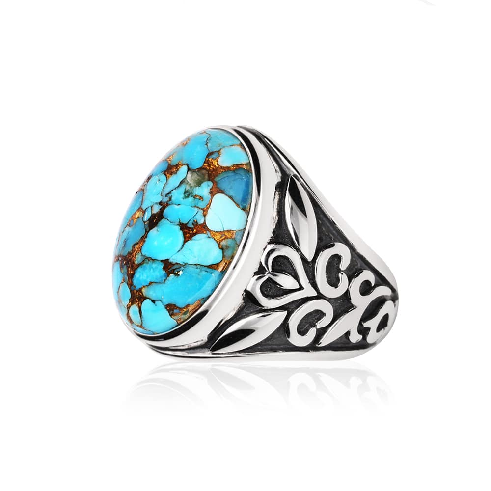 men's silver ring and turquoise stone on the side